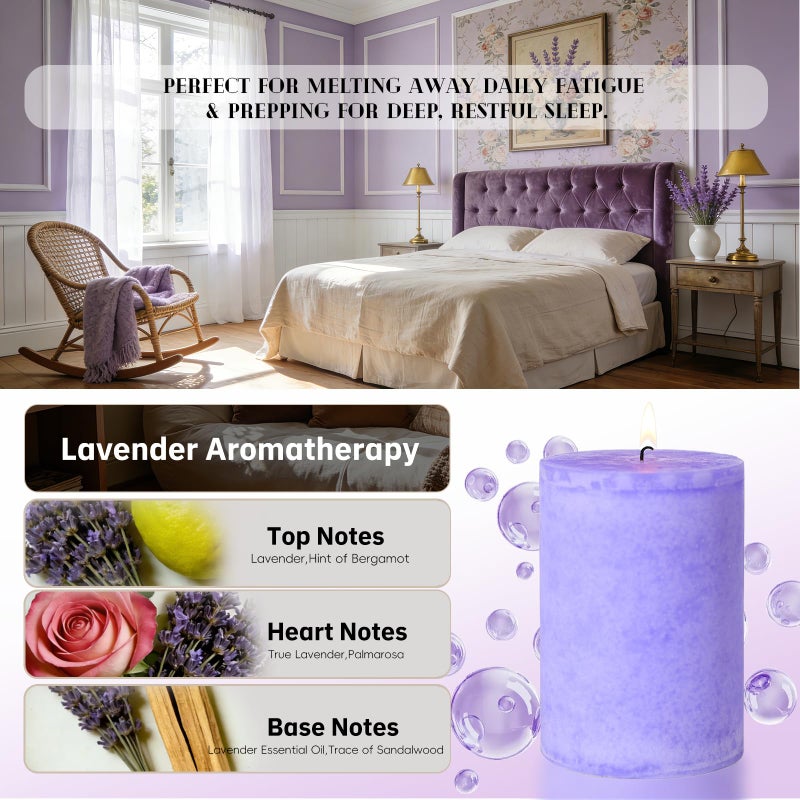 MAKALONE 4 Pack Lavender Scented Pillar Candles-2.8x4 in Purple Decorative Candles,60-Hour Long Lasting Burn,Handmade Rustic Pillar Candles for Home Fragrance,Stress Relief, Home Spa & Meditation - Image 2