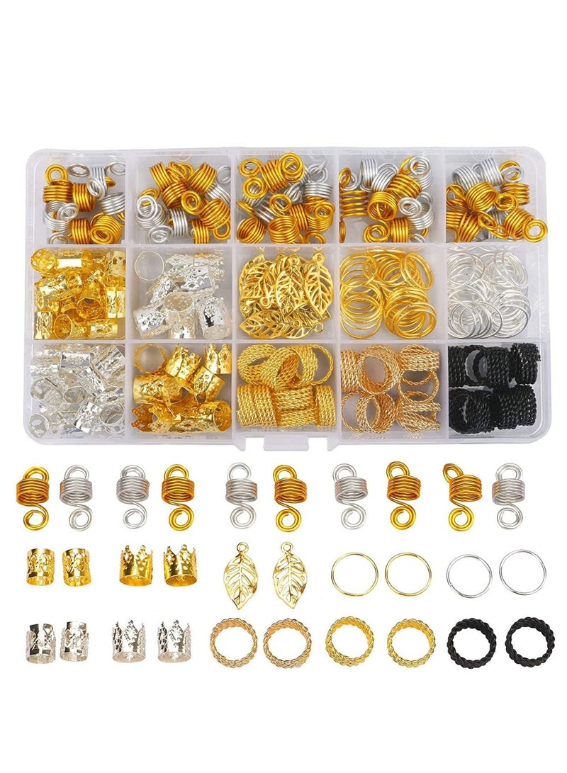 Captaintech 200pcs Beads for Hair Braids,metal Gold Braid Ring Cuff Clips Braid Accessories,braid Hair Jewelry Hair Accessories - Image 1