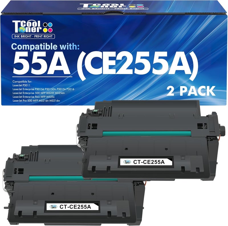 كول تونر خرطوشة حبر سوداء CE255A 55A P3015 55X CE255X متوافقة مع HP Laserjet P3015 لطابعات HP P3011 P3015d P3015x P3015dn P3016 Pro 500 MFP M521dn M521dw M521 M525 (عبوة 2) - Image 1