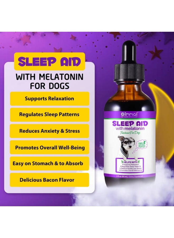 Oimmal مساعد النوم مع الميلاتونين للكلاب 60 مل علاج النوم للكلاب يساعد في دعم الاسترخاء وتنظيم أنماط النوم وتقليل القلق والتوتر ويعزز الرفاهية العامة مساعد النوم الطبيعي للكلاب بالميلاتونين - Image 4