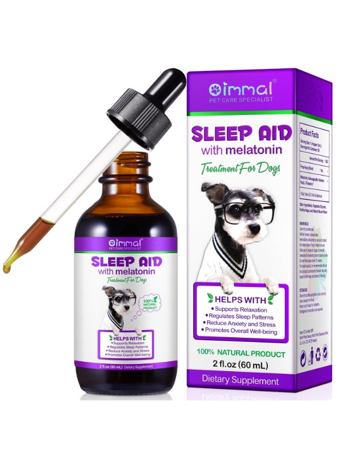 Oimmal مساعد النوم مع الميلاتونين للكلاب 60 مل علاج النوم للكلاب يساعد في دعم الاسترخاء وتنظيم أنماط النوم وتقليل القلق والتوتر ويعزز الرفاهية العامة مساعد النوم الطبيعي للكلاب بالميلاتونين - Image 1