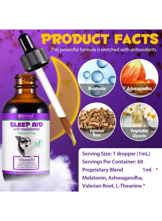 Oimmal مساعد النوم مع الميلاتونين للكلاب 60 مل علاج النوم للكلاب يساعد في دعم الاسترخاء وتنظيم أنماط النوم وتقليل القلق والتوتر ويعزز الرفاهية العامة مساعد النوم الطبيعي للكلاب بالميلاتونين - Image 2