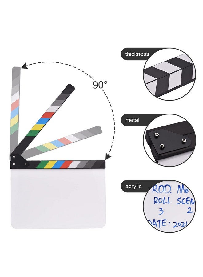 ANDOER 30 X 24Cm Acrylic Film Clapboard Movie Directors Clapper Board Slate Cut Action Scene Blank Clap Board Dry Erase With Multicolored Sticks - Image 2