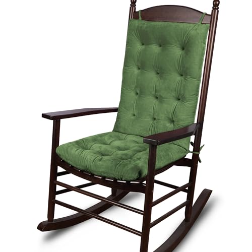 ELFJOY Rocking Chair Cushion Large Rocking Chair Pads with Ties Premium Tufted High Back and Seat Cushion 2 Piece Set Green - Image 1
