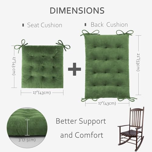 ELFJOY Rocking Chair Cushion Large Rocking Chair Pads with Ties Premium Tufted High Back and Seat Cushion 2 Piece Set Green - Image 3