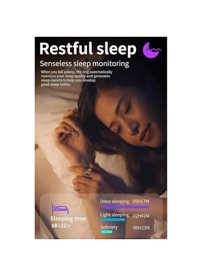 خاتم ذكي للياقة البدنية للنساء والرجال، خاتم صحي بعدة أوضاع رياضية مع مراقبة معدل ضربات القلب والنوم، خاتم عدّ الخطوات وتتبع السعرات الحرارية مقاوم للماء IP68 (ذهبي) - Image 4