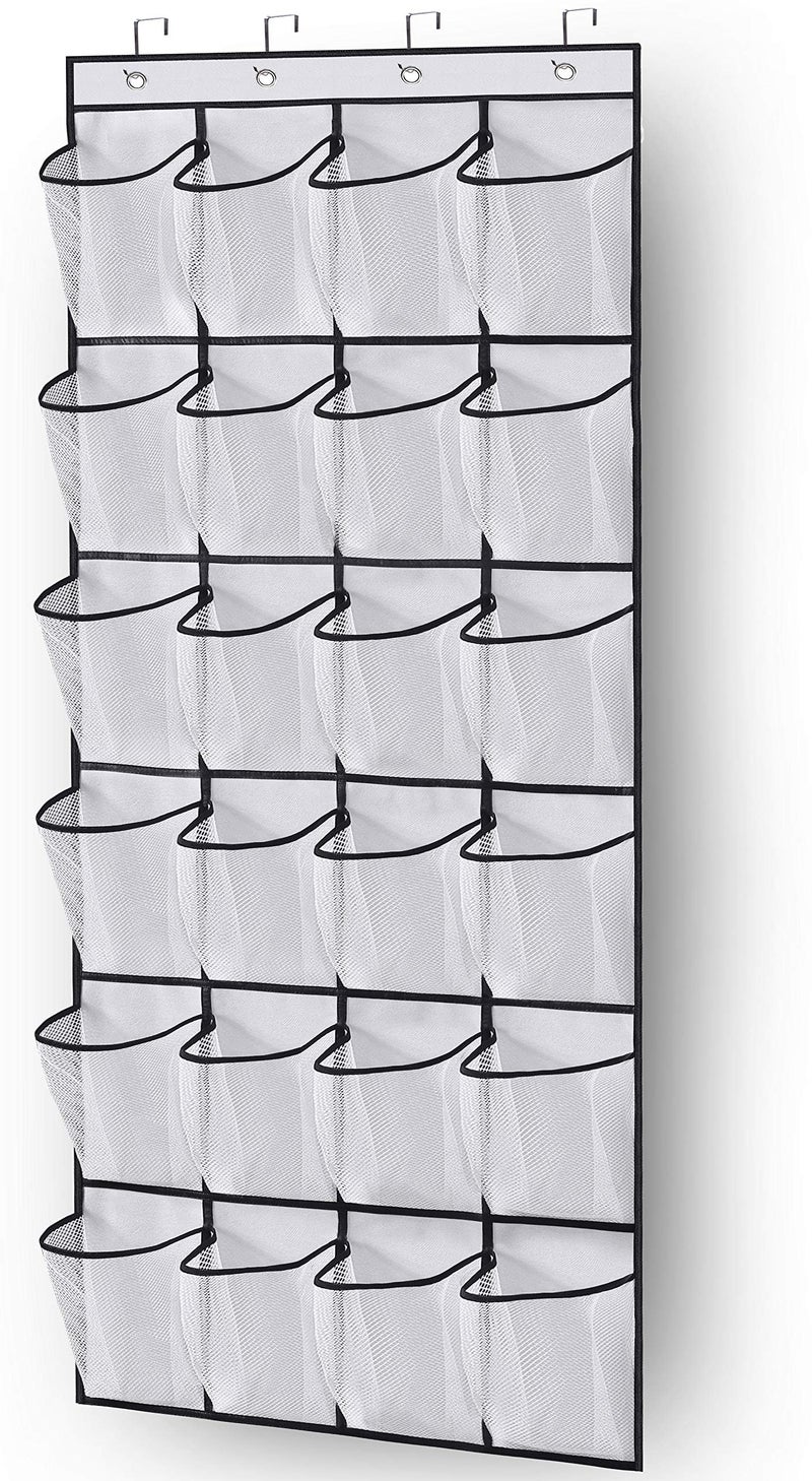 ميسلو MISSLO Over the Door Shoe Storage Organiser Hanging Shoe Rack Holder 24 Large Mesh Pockets for Wardrobe Door Tidy with Hanger(White) - Image 1