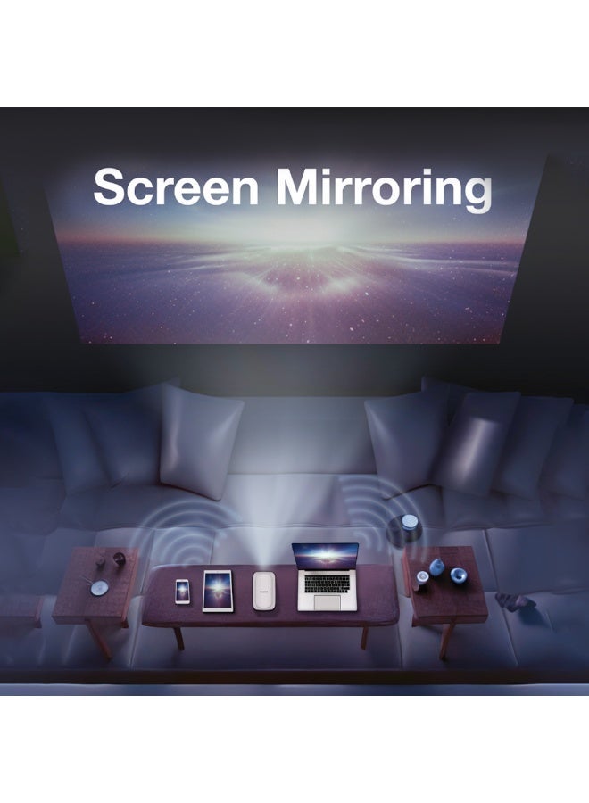 جرين ليون جهاز عرض محمول VENUS 4K، سطوع عالي، شاشة 100 بوصة، طلاء عالي الدقة وثلاثي الأبعاد، شبه منحرف رباعي النقاط، انعكاس الشاشة لاسلكيًا/سلكيًا، جودة صوت عالية الدقة، والمزيد للترفيه المنزلي - أبيض - Image 4