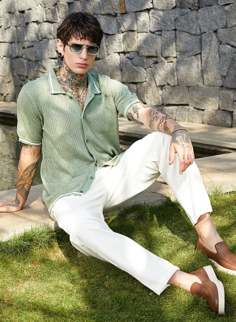 كامبوس سوترا Men's Olive Green Logenze Open-Knit Shirt