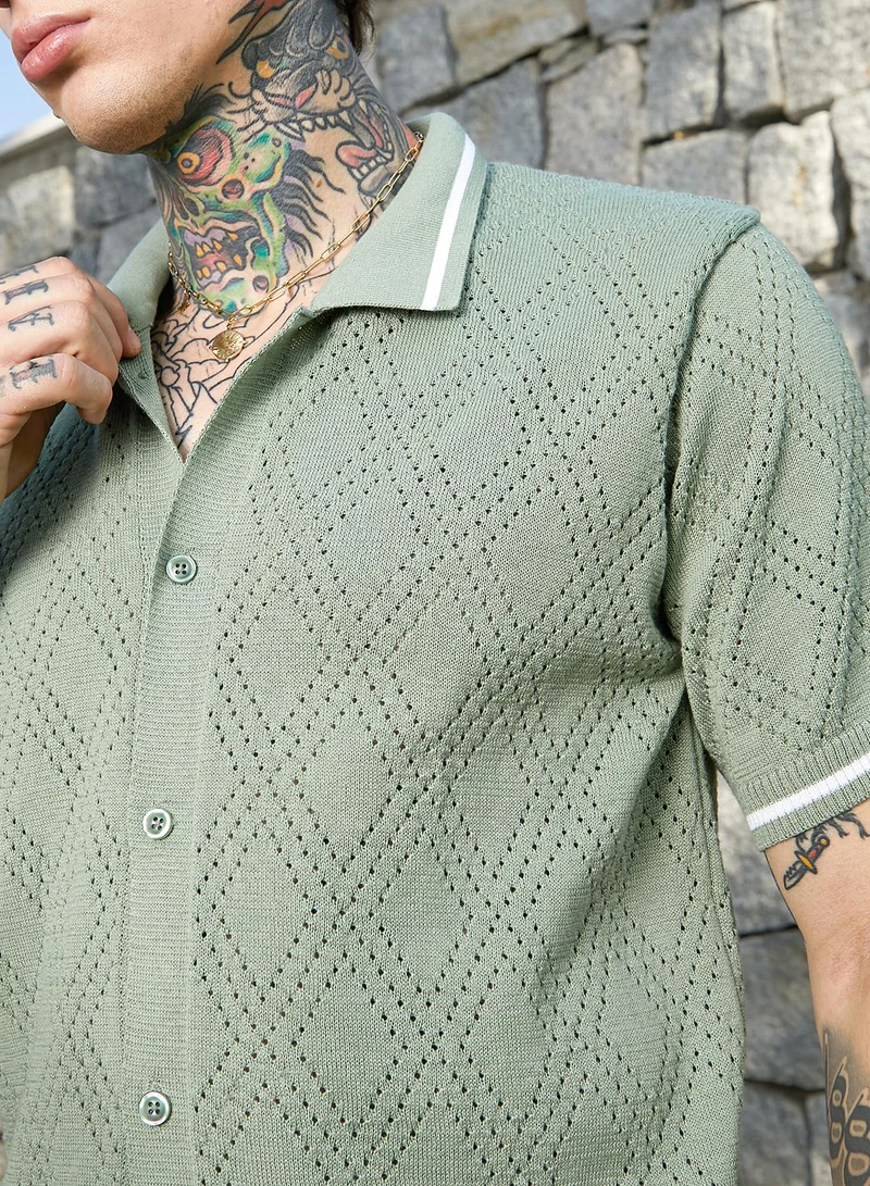 كامبوس سوترا Men's Olive Green Logenze Open-Knit Shirt