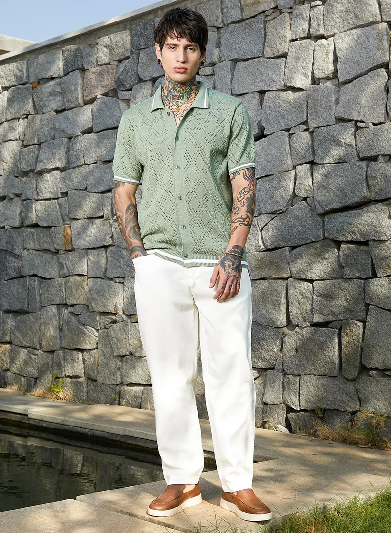 كامبوس سوترا Men's Olive Green Logenze Open-Knit Shirt