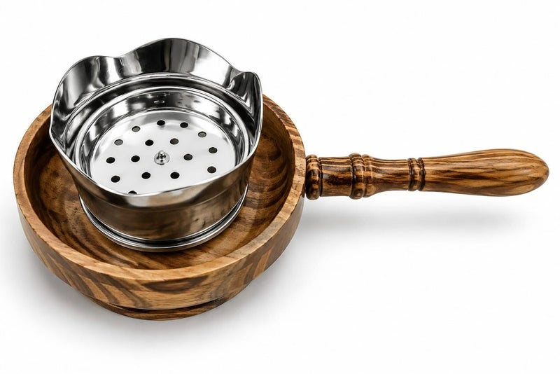 Radin Premium Stainless Steel Bakhoor Burner With Wooden Handle And Charcoal Tong Set For Oud, Incense, Frankincense, Arabic Home Fragrance, Ramadan, Eid And Majlis Use - Silver - Image 3