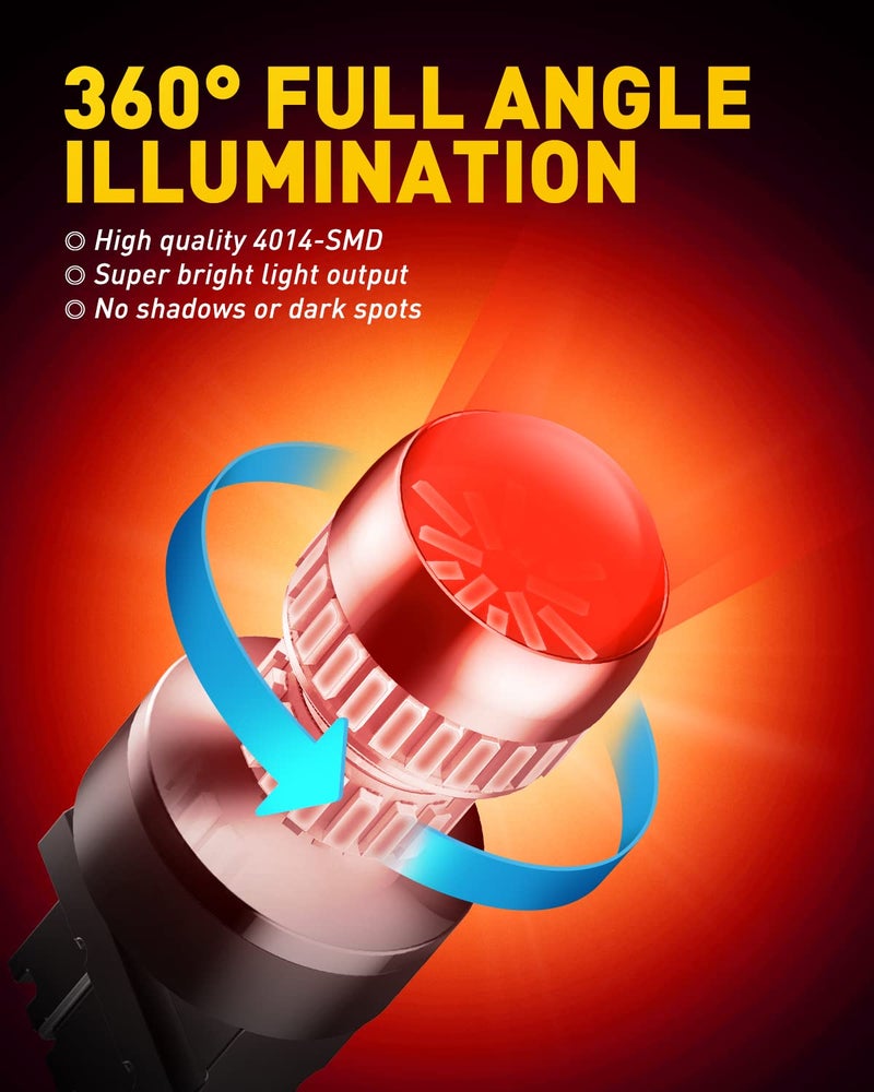 AUXITO LED Brake Tail Light Bulbs 3156 3157 LED Bulb Red 400% Brighter 3056 3057 3047 4057 Led Bulbs for Tail Stop Brake Signal Parking Lights, Brilliant Red - Image 2