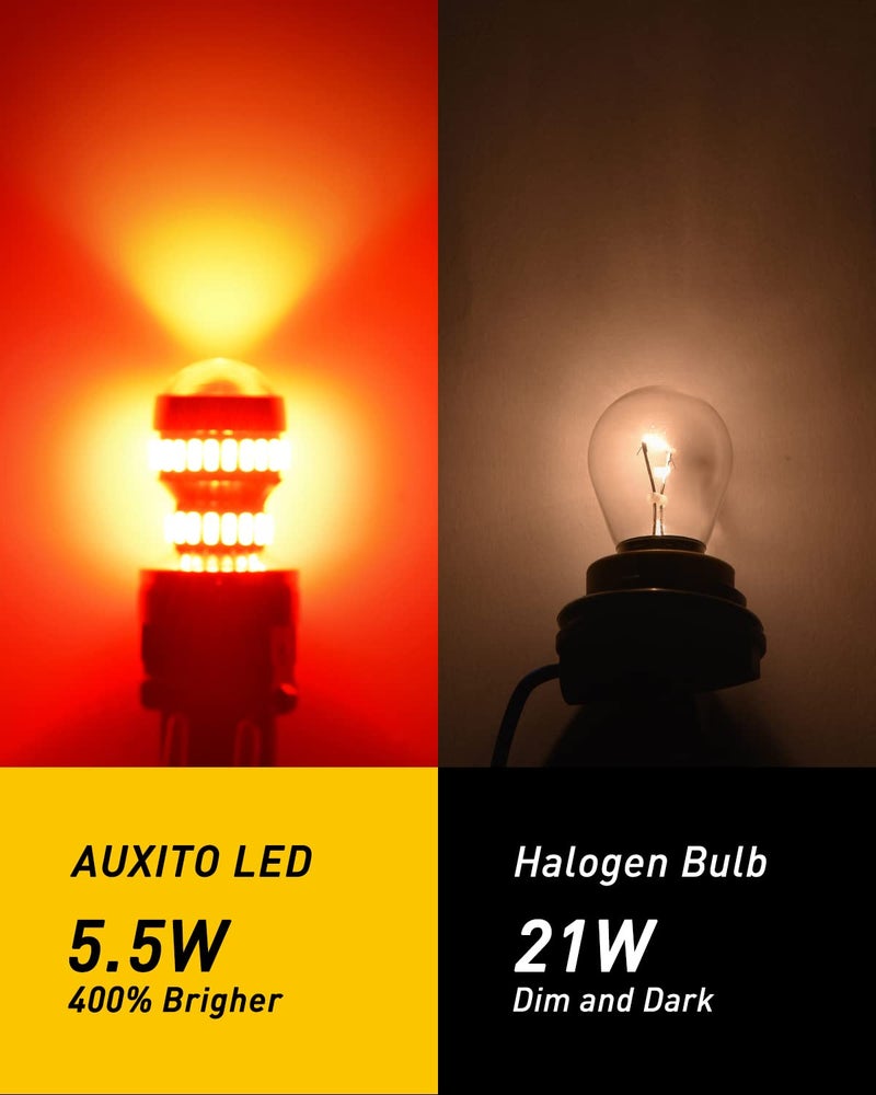 AUXITO LED Brake Tail Light Bulbs 3156 3157 LED Bulb Red 400% Brighter 3056 3057 3047 4057 Led Bulbs for Tail Stop Brake Signal Parking Lights, Brilliant Red - Image 4
