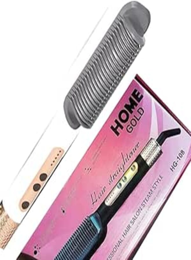 HOME GOLD Electric Hair Straightener - Ceramic Plate, Fast Heating, Hair Beauty Care - Professional Straightener Comb - Effortless Styling and Safety, 45w, HG-108 (White)