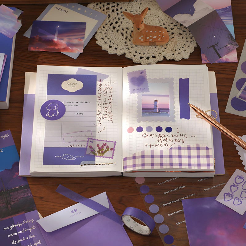 JOYCHOIC 348 Pcs Scrapbook Kit, Moonlight Junk Journal Supplies, Purple Journaling and Scrapbooking Materials, Large Aesthetic Collection for Women, Stationery DIY Arts Craft, Adults Daily - Image 2