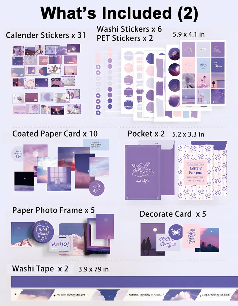 JOYCHOIC 348 Pcs Scrapbook Kit, Moonlight Junk Journal Supplies, Purple Journaling and Scrapbooking Materials, Large Aesthetic Collection for Women, Stationery DIY Arts Craft, Adults Daily - Image 4