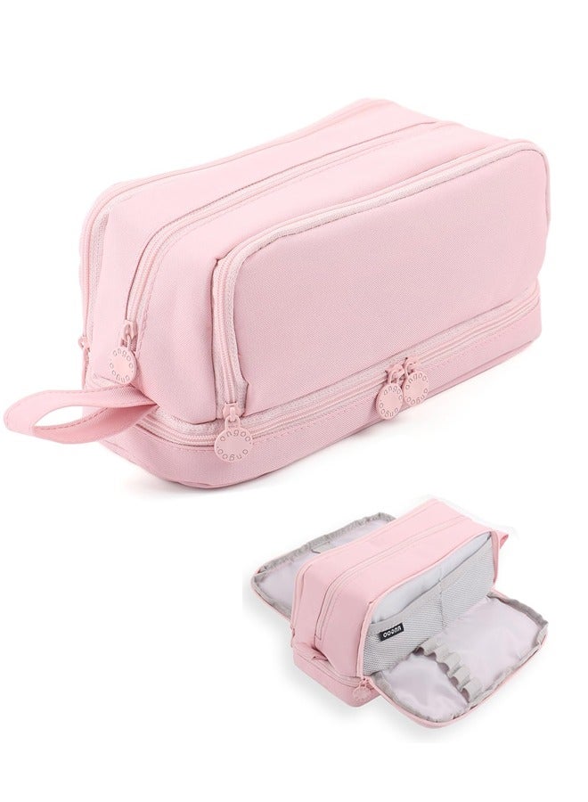 spa luxetique Pencil Case Big Pen Case Office College Large Storage Bag Pouch Holder Box Organizer for Studentwith 12Pcs Paper Clips (Pink expandable)  - Image 1