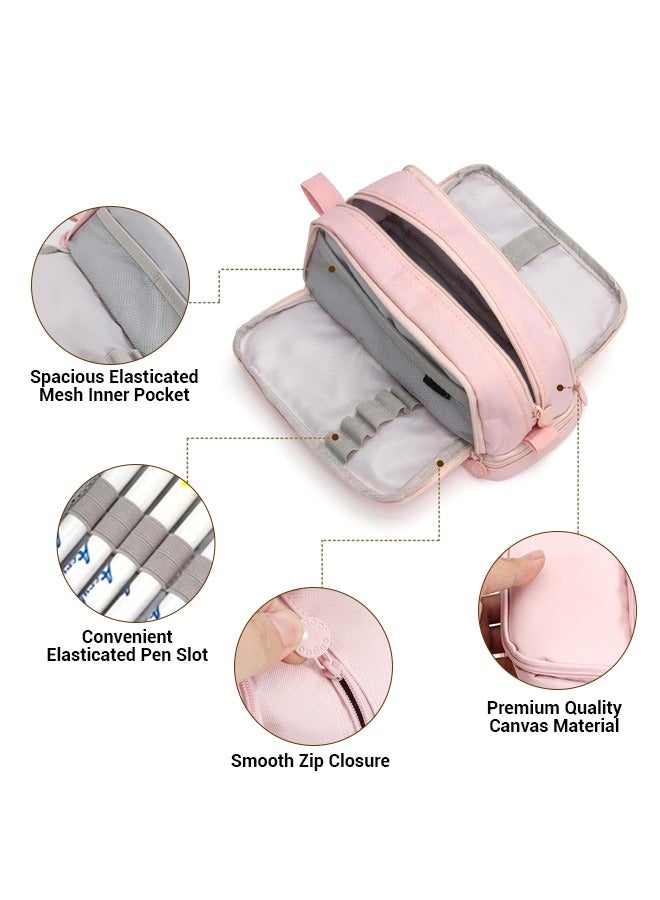 spa luxetique Pencil Case Big Pen Case Office College Large Storage Bag Pouch Holder Box Organizer for Studentwith 12Pcs Paper Clips (Pink expandable)  - Image 5