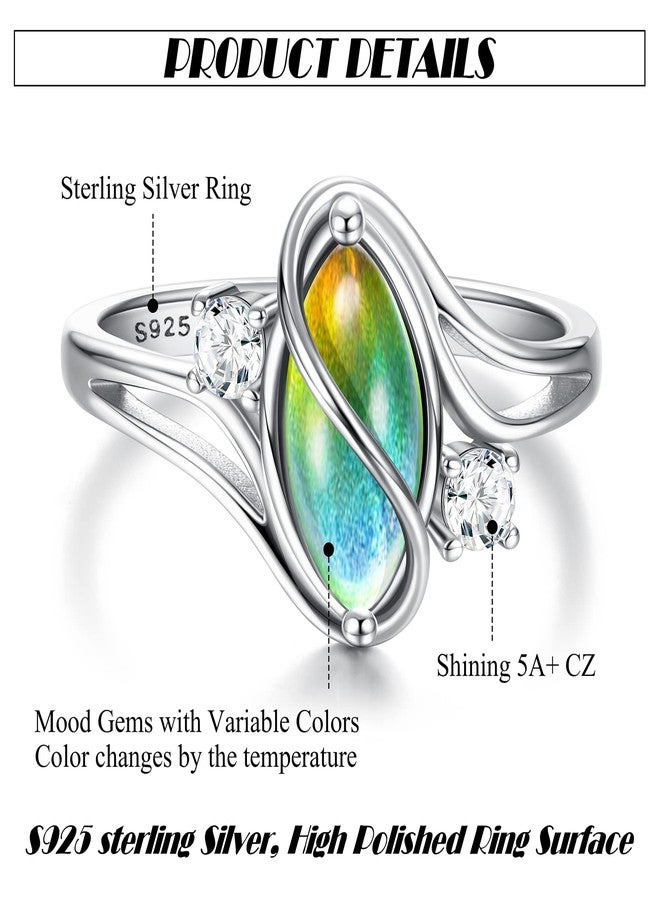 ADRAMATA 925 Sterling Silver Rings for Women Mood Ring Color Change Cubic Zirconia Accents Ring 18K Gold Plated Oval Solitaire Statement Silver Rings Jewelry - Image 3