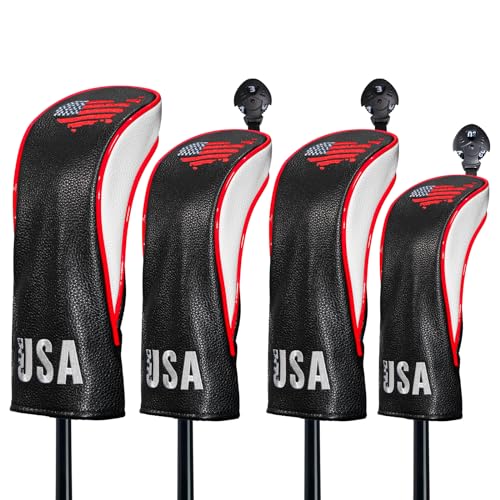 Frimon Golf Club Covers,4pcs USA Golf Head Covers Set for Fit All Driver & Fairway Hybrids Woods - Image 1