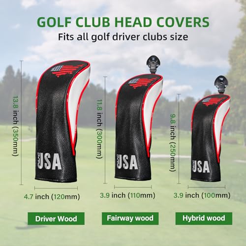 Frimon Golf Club Covers,4pcs USA Golf Head Covers Set for Fit All Driver & Fairway Hybrids Woods - Image 5