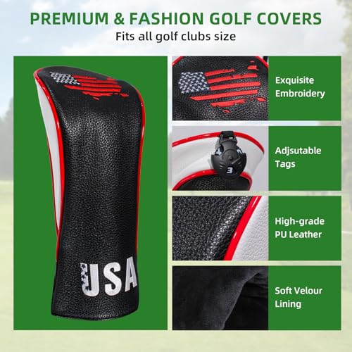 Frimon Golf Club Covers,4pcs USA Golf Head Covers Set for Fit All Driver & Fairway Hybrids Woods - Image 3