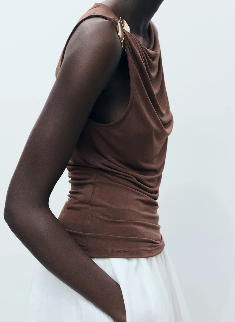 MANGO Fitted With Metallic Detail Top