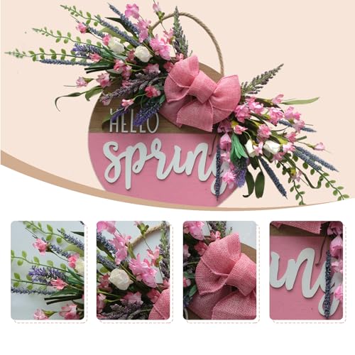 Idyllic Hello Spring Sign Wreath for Front Door Lavender and Pink Flower Cluster Wooden Wreath for Farmhouse Wall Outdoor IndoorOutdoor Spring Season Hanging Wall Decor - Image 3