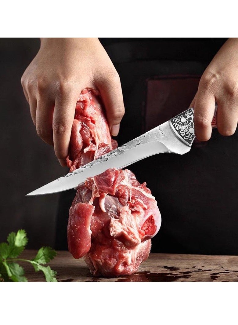 أس أس جي بي سكين تفكيك عظام بقياس 5.7 بوصة، سكين قصاب مصقول يدويًا مع غلاف، سكين صيد، سكين طهاة، من الفولاذ عالي الكربون، مناسب للمنزل والكامبنج والباراتيكيو ولقطع اللحوم وتفكيك العظام - Image 5