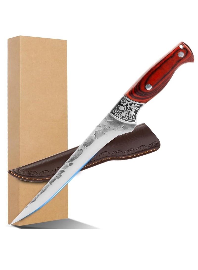 أس أس جي بي سكين تفكيك عظام بقياس 5.7 بوصة، سكين قصاب مصقول يدويًا مع غلاف، سكين صيد، سكين طهاة، من الفولاذ عالي الكربون، مناسب للمنزل والكامبنج والباراتيكيو ولقطع اللحوم وتفكيك العظام - Image 1