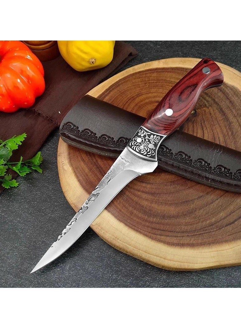 أس أس جي بي سكين تفكيك عظام بقياس 5.7 بوصة، سكين قصاب مصقول يدويًا مع غلاف، سكين صيد، سكين طهاة، من الفولاذ عالي الكربون، مناسب للمنزل والكامبنج والباراتيكيو ولقطع اللحوم وتفكيك العظام - Image 2