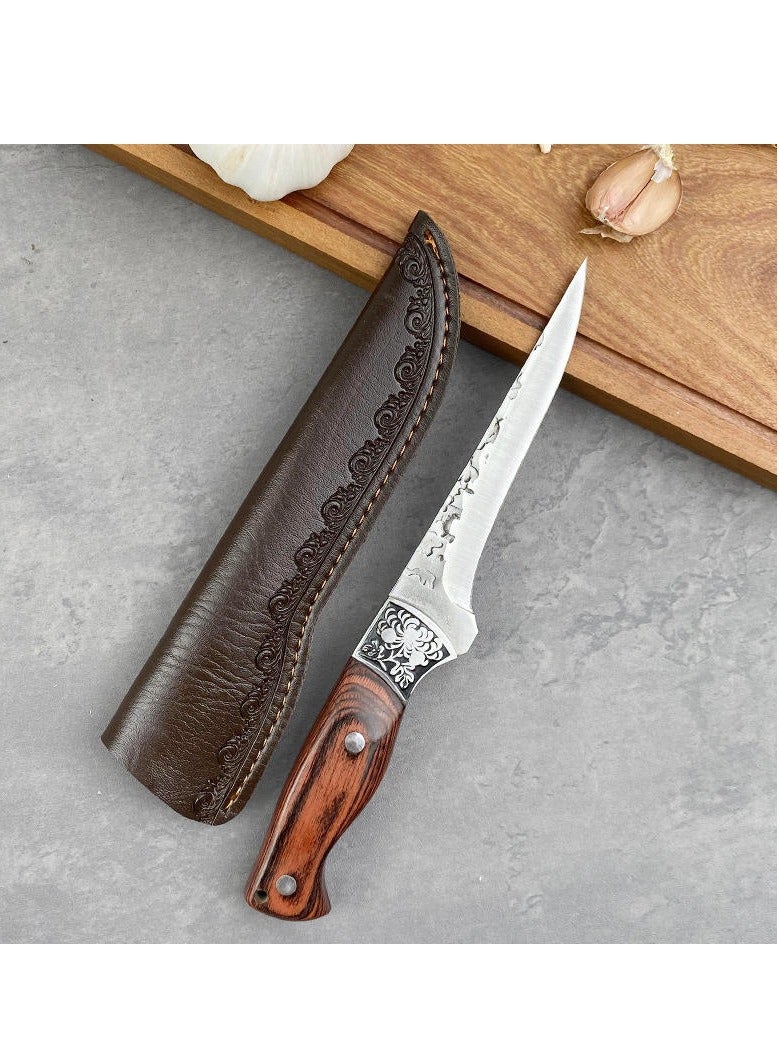 أس أس جي بي سكين تفكيك عظام بقياس 5.7 بوصة، سكين قصاب مصقول يدويًا مع غلاف، سكين صيد، سكين طهاة، من الفولاذ عالي الكربون، مناسب للمنزل والكامبنج والباراتيكيو ولقطع اللحوم وتفكيك العظام - Image 3