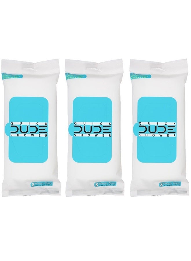 Dude DUDE Wipes - On-The-Go Shower Wipes - 3 Pack, 24 Wipes - Unscented Extra-Large Wipes - Vitamin E & Aloe Full Body Shower Replacement Wipes - Image 1