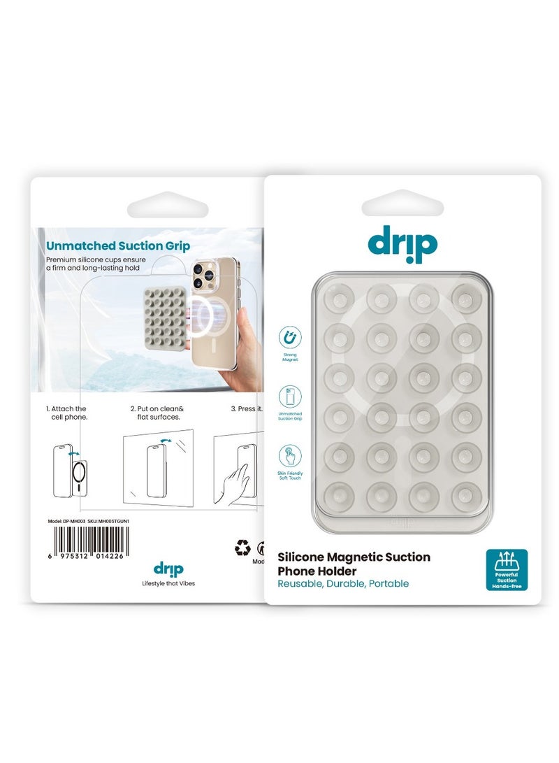 دريب حامل هاتف مغناطيسي سيليكون من Drip - متوافق مع MagSafe، لاصق قوي، قابل لإعادة الاستخدام، متين ومحمول - مناسب للأسطح المسطحة والمرايا والنوافذ - Image 2