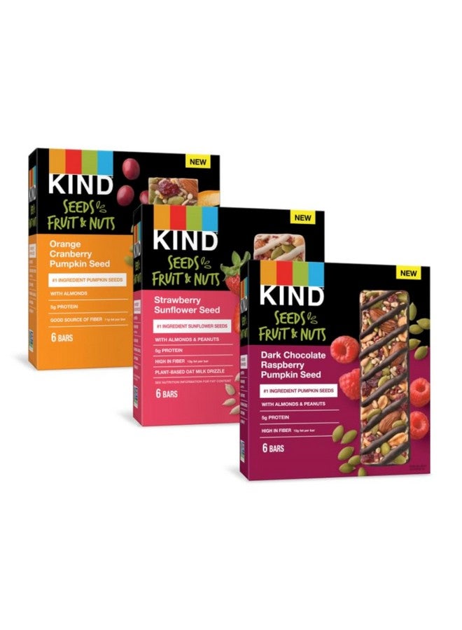 KIND Bars Seeds, Fruit and Nuts Variety Pack, Strawberry, Dark Chocolate Raspberry and Orange Cranberry, Good Source of Fiber, 5g Protein, Gluten Free Snack Bars, 18 Count - Image 1