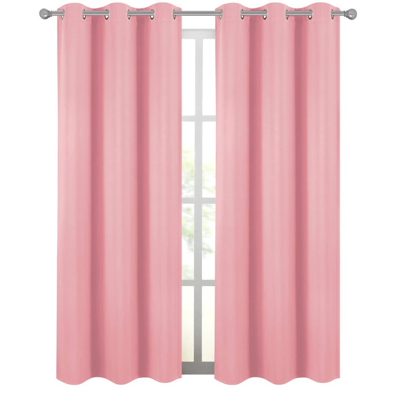 Diraysid Pink Grommet Blackout Curtains for Bedroom Thermal Insulated Room Darkening Curtains Drapes, 42 x 84, 2 Panels - Image 2