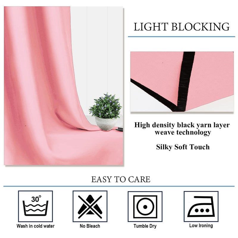 Diraysid Pink Grommet Blackout Curtains for Bedroom Thermal Insulated Room Darkening Curtains Drapes, 42 x 84, 2 Panels - Image 5