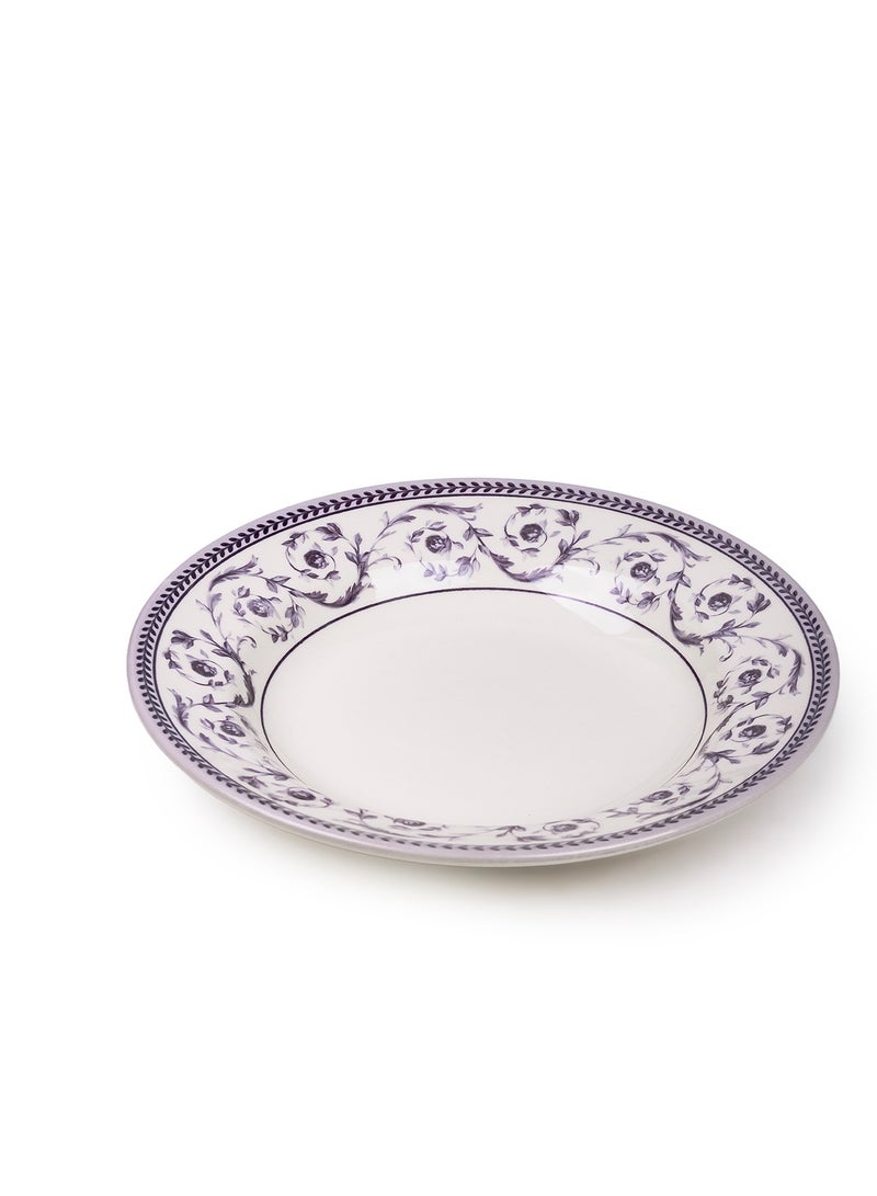 Claytan Callista Blue Decorative Pattern 9.1 inch Ceramic Soup Plate (White, Set of 1) - Image 3