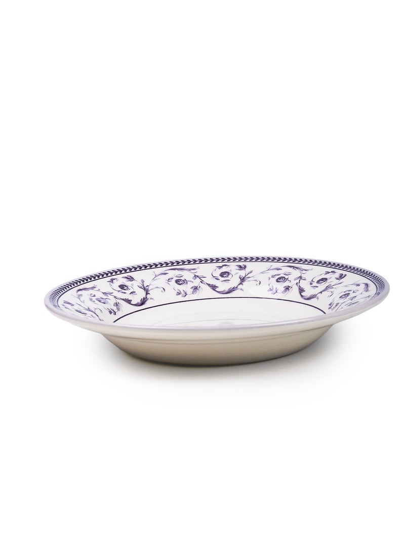 Claytan Callista Blue Decorative Pattern 9.1 inch Ceramic Soup Plate (White, Set of 1) - Image 1