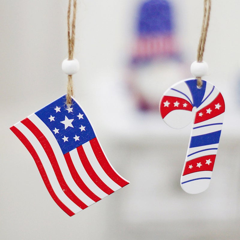 6PCS Patriotic Wood Ornaments 4th of July Wooden Hanging Pedant Set Patriotic Themed Hanging Tags Decoration for Party Home Wall Tree Hanging Decor - Image 3