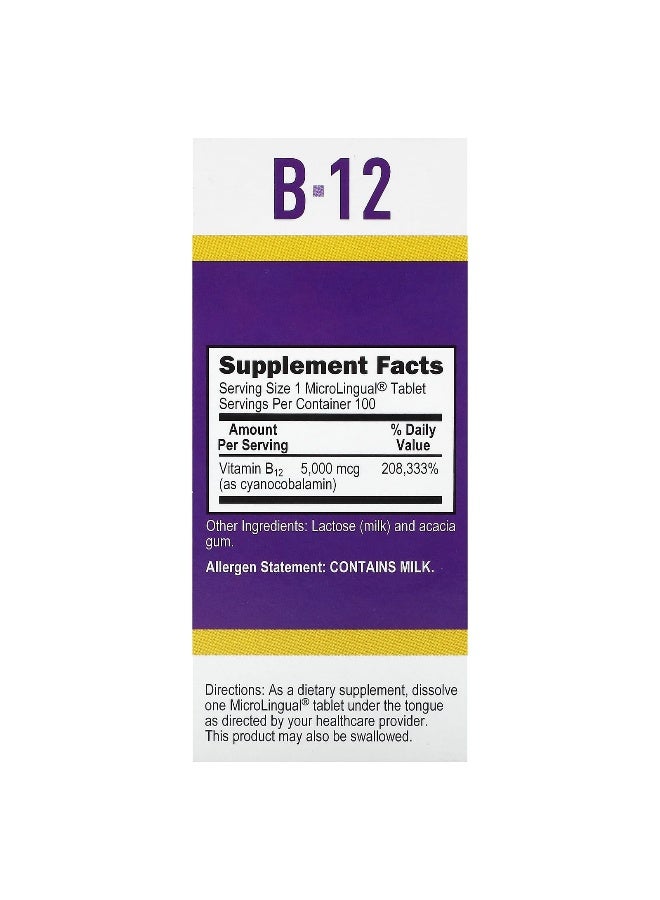 Superior Source, B-12 (Cyanocobalamin), 5,000 mcg, 100 MicroLingual Instant Dissolve Tablets (Packaging may vary) - Image 2