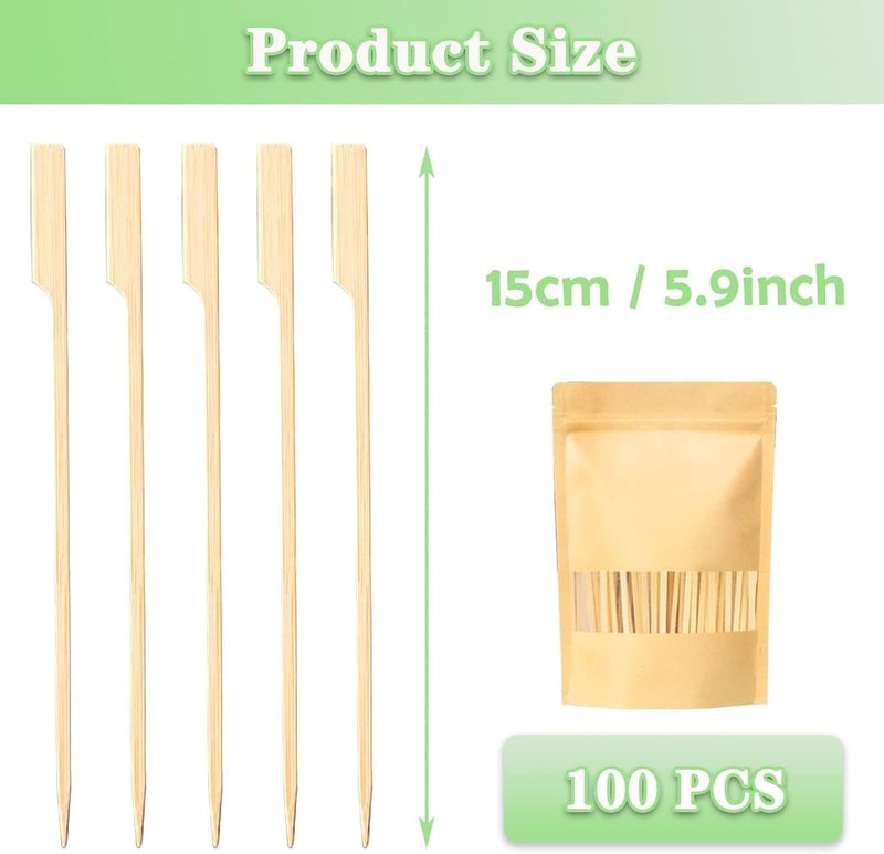 X spring Bamboo Skewers, 100 PCS Mini Skewers, 15cm Flat Paddle Wooden Skewers for BBQ, Grilling, Appetizers, Disposable Food Sticks for Fruit Kabobs, Party Snacks, And Charcuterie Boards - Image 3