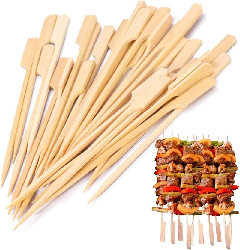 X spring Bamboo Skewers, 100 PCS Mini Skewers, 15cm Flat Paddle Wooden Skewers for BBQ, Grilling, Appetizers, Disposable Food Sticks for Fruit Kabobs, Party Snacks, And Charcuterie Boards - Image 1
