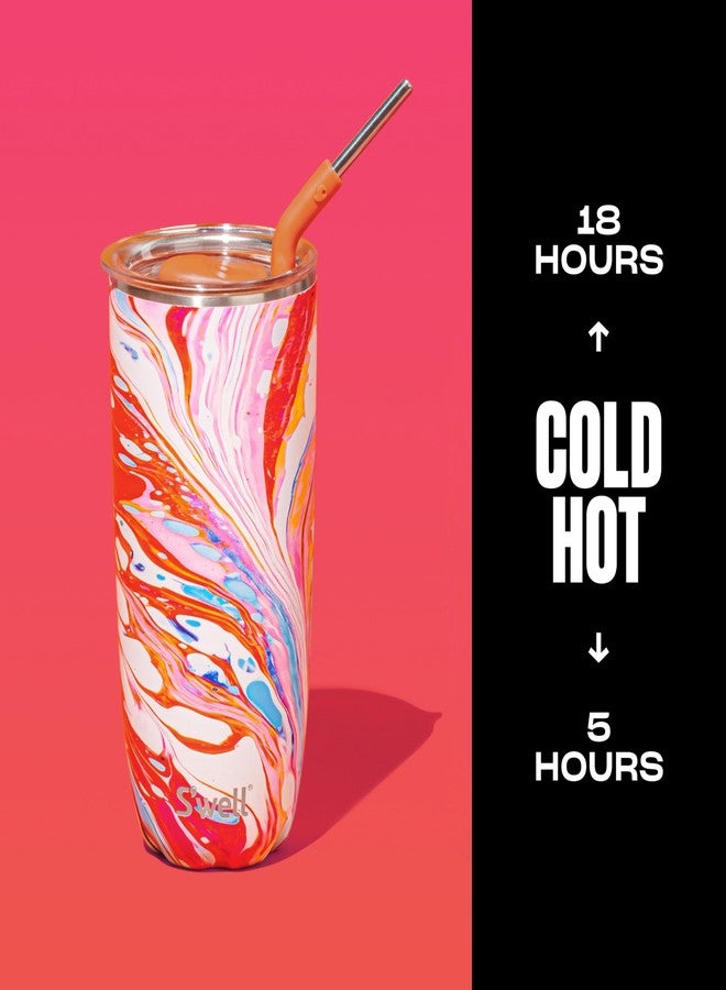 سويل كوب S'well من الفولاذ المقاوم للصدأ مع شفاطة وغطاء منزلق، سعة 24 أونصة، بتصميم رخامي حلزوني، حاويات معزولة بتفريغ الهواء ثلاثية الطبقات تحافظ على المشروبات باردة لمدة 18 ساعة وساخنة لمدة 5 ساعات، خالٍ من مادة BPA - Image 2