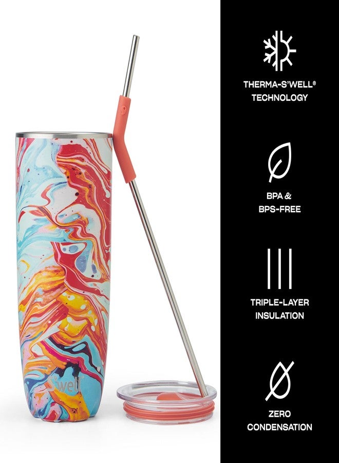 سويل كوب S'well من الفولاذ المقاوم للصدأ مع شفاطة وغطاء منزلق، سعة 24 أونصة، بتصميم رخامي حلزوني، حاويات معزولة بتفريغ الهواء ثلاثية الطبقات تحافظ على المشروبات باردة لمدة 18 ساعة وساخنة لمدة 5 ساعات، خالٍ من مادة BPA - Image 3