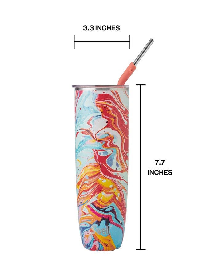 سويل كوب S'well من الفولاذ المقاوم للصدأ مع شفاطة وغطاء منزلق، سعة 24 أونصة، بتصميم رخامي حلزوني، حاويات معزولة بتفريغ الهواء ثلاثية الطبقات تحافظ على المشروبات باردة لمدة 18 ساعة وساخنة لمدة 5 ساعات، خالٍ من مادة BPA - Image 4