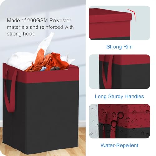 LAXIS® 75L Laundry Bag for Clothes with Lid, Large Dirty Clothes Laundry Basket & Cloth Storage Bin, Used Clothes Organizer, Multipurpose Laundry Basket for Bedroom & Bathroom - Red - Image 4