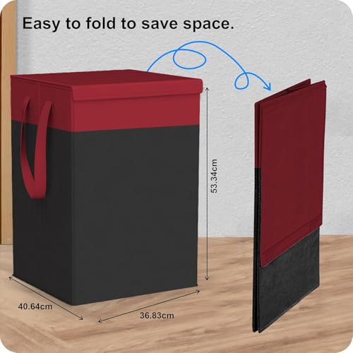 LAXIS® 75L Laundry Bag for Clothes with Lid, Large Dirty Clothes Laundry Basket & Cloth Storage Bin, Used Clothes Organizer, Multipurpose Laundry Basket for Bedroom & Bathroom - Red - Image 2