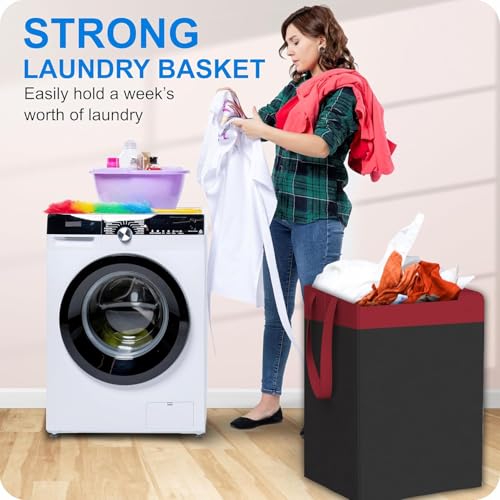 LAXIS® 75L Laundry Bag for Clothes with Lid, Large Dirty Clothes Laundry Basket & Cloth Storage Bin, Used Clothes Organizer, Multipurpose Laundry Basket for Bedroom & Bathroom - Red - Image 3